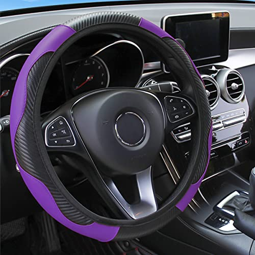 CGEAMDY Housse de volant universelle antidérapante et respirante en cuir microfibre, diamètre 37-38 cm, coutures élastiques, couleur volant protecteur, accessoires de voiture intérieure (violet)