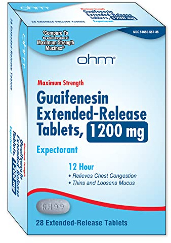 Ohm Guaifenesin 1200mg, Chest Congestion and Mucus Relief (28 Caplets) Extended-Release Maximum Strength Tablets, 12-Hour Expectorant Helps Thin & Loosen Stubborn Mucus, Non-Drowsy