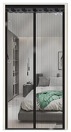 Magnet Fliegengitter Tür, 195x185cm Türvorhang Balkon Magnetvorhang, Fliegenschutz mit Verbreitertem Klebeband Insektengitter Lamellenvorhang Magnetvorhang Schwarz