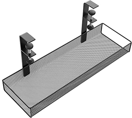 Clampable desktop cable basket for a tidy workplace – tool-free 4-way assembly – stows cables & power strips (size M, mesh design, cable organiser/cable management) KD Essentials