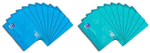 Oxford Touch Collegeblock A4 kariert, mit Doppelrand, 80 Blatt, blau, 10 Stück & Touch Collegeblock A4 liniert, mit Doppelrand, 80 Blatt, aqua, 10 Stück