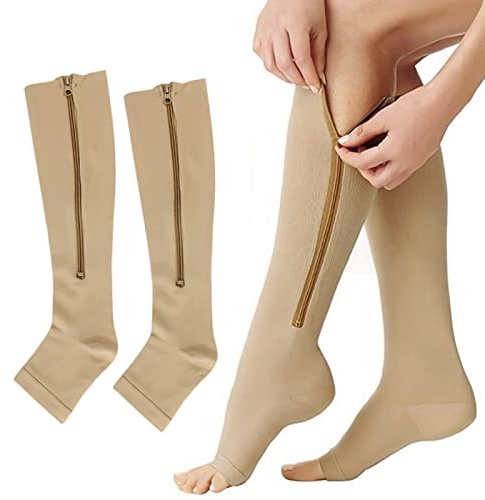 AYNKH Extra Large 20-30 mmHg Kompressionssocken mit Reißverschluss, Knie High Open Toe Support Strümpfe Krampfadern Strumpfhose für Ödem, geschwollen, Schwangerschaft, Erholung