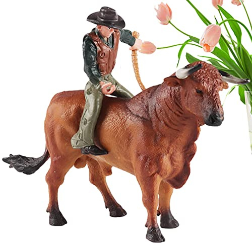Tioheam Bullenreiten Figur Spielzeug - Simuliertes wildes spanisches Stierkämpfer-Rindermodell - Rodeoes Actionfigur für Sammelfiguren für Kinder, Jungen, Mädchen im von 3–5 und 6–12 Jahren