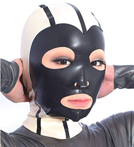 SM Maske Latex Bondage Maske Augen Nase Mund Lassen Atemlöcher Vollmaske Kopfmaske Weich und Bequem Sklave Fetisch Maske BDSM Maske für Cosplay-Nachtclub Bühnenperformance,L,Black