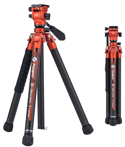 Fotopro X-Aircross 3 Lite Video Trépied de Voyage léger de 154 cm avec tête Fluide 1 kg Ultra léger Portable Professionnel en Fibre de Carbone Trépied de Voyage pour Appareil Photo DSLR Charge