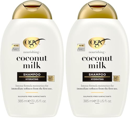 OGX - Shampoing Coconut Milk (385 ml) – Shampoing hydratant au lait de coco – Soin capillaire sans parabène et sans tensioactifs sulfatés (Lot de 2)