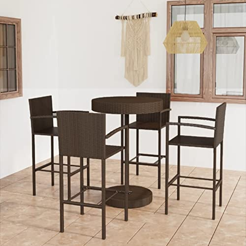 heybb 5-tlg. Gartenbar-Set Bartisch FüR Zu Hause Bistrotisch Mit StüHlen Outdoor Bartisch Outdoor Stehtisch Garten Poly Rattan Braun 3064771