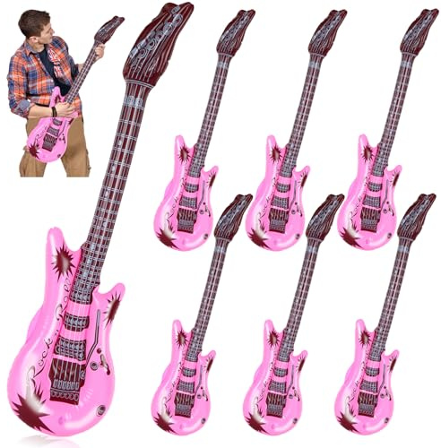 JarThenaAMCS 6Pcs Inflatable Pink Guitars Rock Star Toys Musical Instrument Rock and Roll Party Props for 80s 90s Birthday Carnival Party Favors Supplies