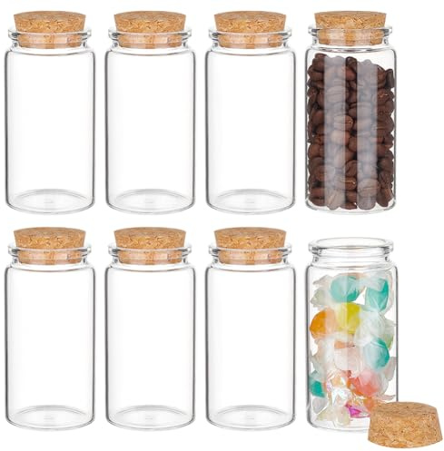 BENECREAT 8 Mini Botellas de Vidrio de 120 ml con Tapones de Corcho, Botellas de Deseos, Botellas con Mensajes para Suministros para Bodas, Bricolaje Artesanal, Favores de la Fiesta de Bienvenida