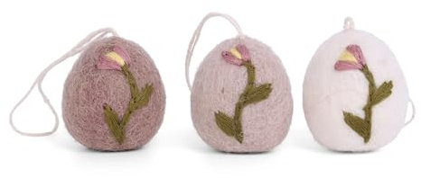 Én Gry & Sif Ostereier aus Filz mit Stickerei, Ostern-Deko - 3 Stück, fair Trade Handmade (Ostereier/Lavendel)