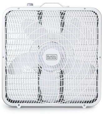 BLACK+DECKER Box Fan with 3 Speed Settings, 20” Box Fan with Carrying Handle, Rotary Knob and Recessed Cord Storage, Portable Fan and Cooling Fan for Home, Office, Garage, Basement & More