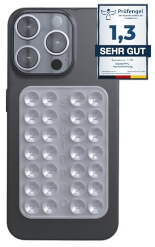 SQUIDPRO® - Silikon Saugnapf Handyhalterung, selbst-klebend, Kompatibel mit Allen gängigen iPhone- und Android Mobiltelefonen BZW. Handyhüllen, Freihändige Halterung für Selfies (Transparent)
