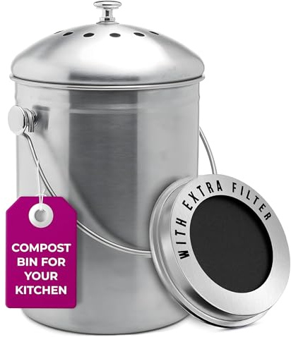 EPICA Countertop Compost Bin Kitchen | 1.3 Gallon | Odorless Composting Bin with Carbon Filters | Indoor Compost Bin with Lid | Stainless Steel Kitchen Composter for Food Scraps & Waste Recycling