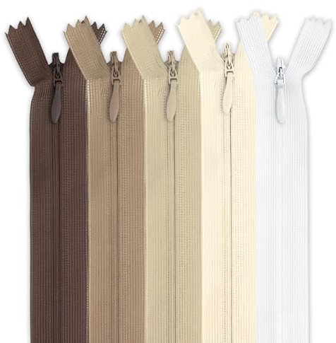 MARARDI [Pack 5] Cerniere Invisibili [Nude] Nylon [30 cm] Chiusure Lampo per Cucito e Artigianato per Stoffa Vestiti Borse per Cucire a Macchina Tessuto di Cotone con Chiusura in Metallo