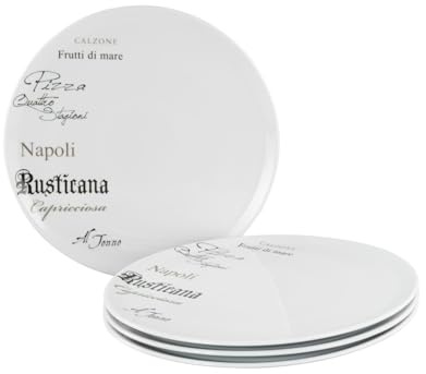 CreaTable, 19566, Serie Europa Gustoso, 4-teiliges Geschirrset für 4 Personen, Pizzateller Set aus Porzellan, spülmaschinen- und mikrowellengeeignet, Made in Europe