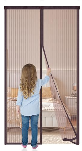 Zanzariera Magnetica per Porta 95x210cm,Marrone - Chiusura Magnetica Automatica, Impedisce Ingresso Insetti, Facile Installazione per Balcone, Soggiorno, Cantina e Terrazza