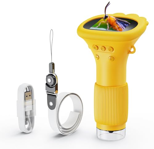 Ashfly Microscopio Tascabile per Bambini, Microscopio Portatile 50X-200X con schermo IPS da 2 pollici, per Scattare Foto e Video, Regali al Microscopioper Bambini 3+ Anni - Arancio