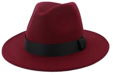 Hgvcfcv Chapeau Fedora élastique classique pour femme - En feutre de laine - Chapeau de jazz élégant - Large bord - Panama, bordeaux, 6 7/8/7 1/8