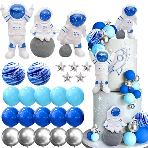 LaVenty Weltraum Tortenaufleger Outer Space Astronaut Kuchen Deko | Weltraum Tortenaufleger Outer Space Astronaut Kuchen Deko für Geburtstag Party Zubehör Babydusche