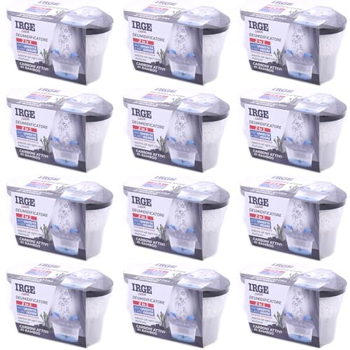 SET 12 vaschette 400 ml CARBONI ATTIVI DI BAMBOO assorbi umidità anti odore deumidificatore sali per bagno cucina camper caravan roulotte ripostiglio dispensa armadio