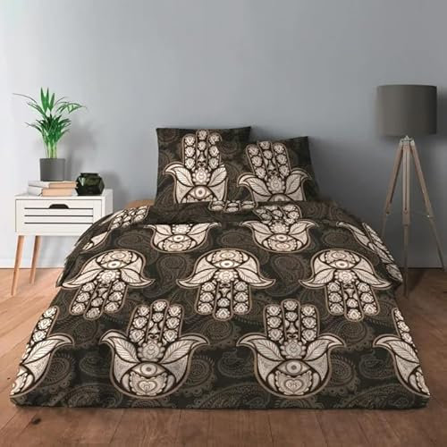 Générique Ensemble Housse de Couette 3 Pieces 220 x 240 cm 100% Coton 57fils/m2 + 2 taies d'oreillers 65 x 65 cm Volant Plat piqué 2 Personnes (Main fatma)