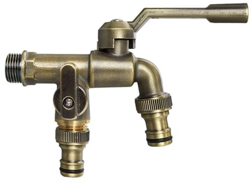 SXWYLZ Doppel Wasserhahn Garten Antik Doppel auslaufhahn 1/2 Zoll Messing Bronze Doppelwasserhahn Wandmontage Kaltwasser Kältebeständig Garten Wasserhahn