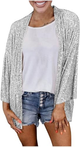 Cardigan Donna Eleganti Vintage con Paillettes Top Coprispalle da Sera per Cerimonie Nuzialiia Cocktail Camicetta da Donna con Scollo a V e Maniche a 3/4 Abiti da Festa con Glitter Clubwear