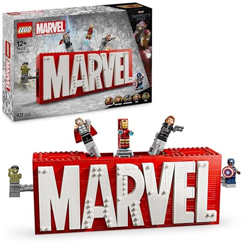 LEGO Marvel: MARVEL Logo & Minifigures - Super-Hero Building Toy with 5 Characters incl. Iron Man, Thor, Black Widow & Hulk - Avengers Gift for 12+ Year Old Boys, Girls & Teens 76313