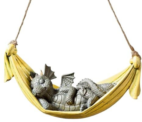 Zqkimzi Schlafender Drache Figur, Drachenschaukel Hängematte, kreative Drachenkunst, Bezaubernde Drachendekoration, wasserdichte Harzdrachen-Kunst-Skulptur perfekt für Rasen, Äste und Außenbereiche
