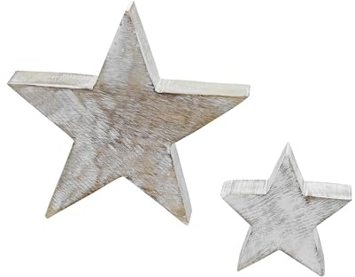 Spetebo Deko Holz Stern White Washed 2er Set - 20/11 cm - Deko Aufsteller Weihnachtstern - Advent Weihnachten Tisch Fenster Dekoration