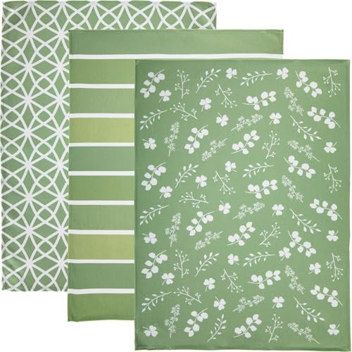 Erwin Müller Geschirrtuch Blumen, Grafik, Streifen 3er-Pack Baumwolle pistazie Größe 50x70 cm
