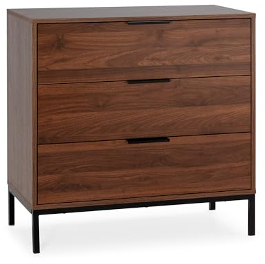 HOMN LIVING Commode Auri avec 3 tiroirs, Couleur Noyer, 80 cm (Largeur) 40 cm (Profondeur) 80 cm (Hauteur)