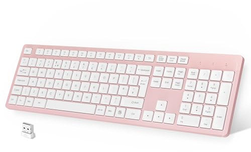LeadsaiL Pink Wireless Keyboard, UK Layouty Full-Sized Ergonomic Computer Keyboard, 2.4GHz Wireless and Noiseless Typing,12 FN Shortcuts for Windows Laptop Computer