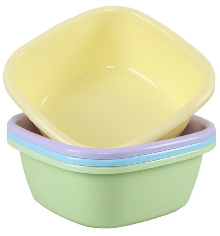 Ponpong 30.5cm Square Plastic Washing Up Bowls, Coloured Small Square Wash Basins, Set of 4