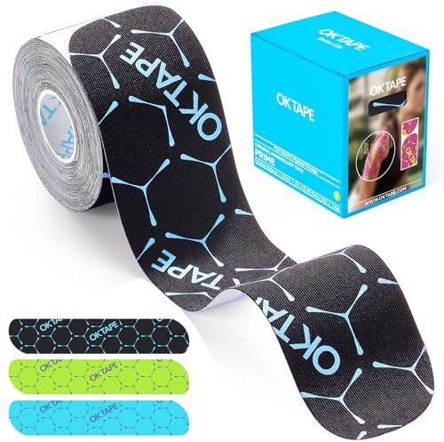 OK TAPE Synthetic Kinesiology Tape Precut Strips, Waterproof Elastic Athletic Tape for Pain Relief & Muscle Support, Targeted Recovery, 2in×16.4ft Roll, 20 PCS -Black
