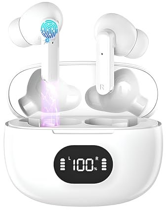 Auriculares Inalámbricos Bluetooth, Auriculares Bluetooth 5.3, 4 Mic con Reducción de Ruido ENC, 50H con Graves, Cascos Inalámbricos, Impermeable, Carga Rápida USB-C, Ajuste Cómodo