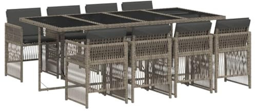 vidaXL 9-TLG. Garten-Essgruppe mit Kissen Grau Poly Rattan