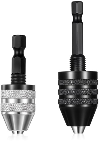 2 PCS Keyless Drill Chuck for Impact Driver, 1/4 Inch Hex Shank Drill Chuck Fast Change Converter Extension Drills Bit Adapter Keyless Chucks, Chucks Conversion Adapter in 0.3-6.5mm, 0.3-3.6mm
