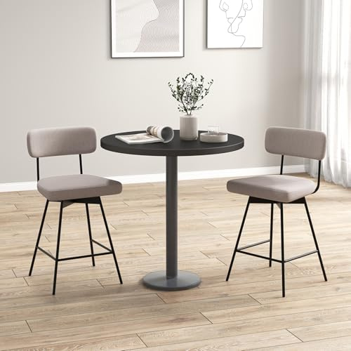 RELAX4LIFE Lot de 2 Tabouret de Bar Hauteur Assise 63,5 cm, Tabouret Bar 4 Pieds Pivotant, Chaise de Bar Rembourrée, Tissu de Lin, Dossier, Repose-Pieds, Cadre Métallique, pour Îlot Central (1, Beige)