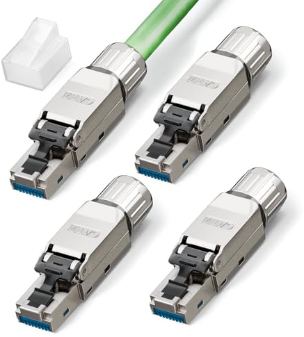 LEENUE RJ45 Conector CAT 7 sin Herramienta, 10Gbit/s 600MHz, 4 Unidades | Dorado Conectores RJ45 para cable de instalación Cat 7 Cat6A, compatible con cables de instalación 22-24 AWG, reutilizables