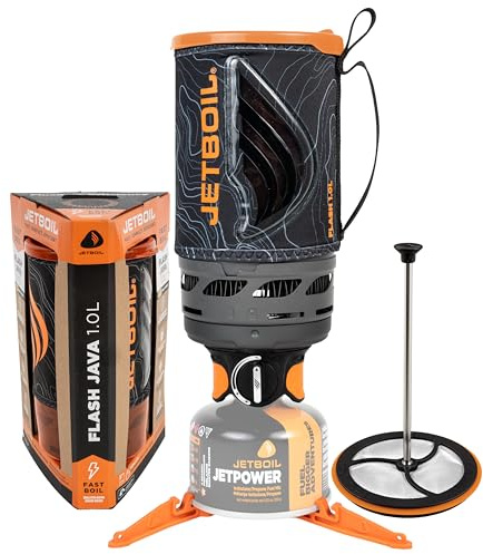 Jetboil Flash Réchaud portable à ébullition rapide avec presse française en silicone et allumage automatique pour camping et randonnée, brûleur au propane/isobutane avec tasse de cuisson, nouveau pour