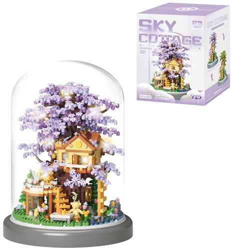 XYUYTOEI Sky Cottage Building Set, 2680PCS Challenging Mini Brick House with LED Lights, DIY Sakura Treehouse Model Kit for Patient Builders, Creative Home Decor Display