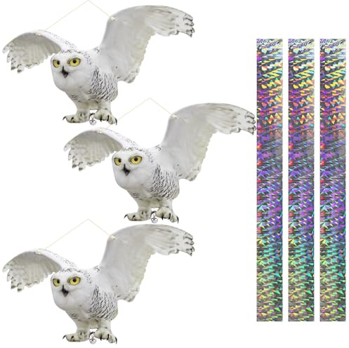 Taubenabwehr Balkon, Taubenschreck für Balkon, Vögel Vertreiben, Eule mit Vogelabwehr Band, Spatzenabwehr, Vogelabwehr Vogelschreck, Abwehr Gegen Tauben, Schwalben Spatzen Vertreibe, 3 Stück