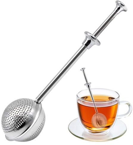 Stainless Steel Tea Strainer Ball with Long Handle, Push-to-Open Loose Leaf Tea Infuser Fine Mesh Press Ball Filter for Cup, Mug or Teapot Brewing