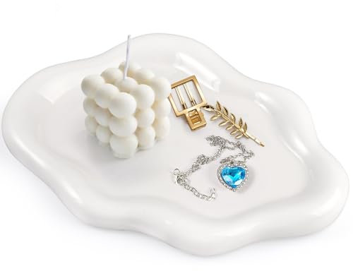 Piattino Portagioie a Forma di Nuvola Vassoio per Gioielli a Forma di Nuvola Vassoio per Gioielli in Ceramica Vasssoio Portagioie per Cosmetici, Piattino Porta Gioielli per Anelli, Collane(Bianco)