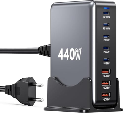 440 W USB C-laddare multifack, 8 portar snabbladdare laddningsstation