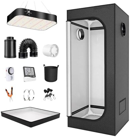 Tenda Da Coltivazione,Set Completo Di Tenda Da Coltivazione Con Luci Led Dimmerabili, Tessuto Oxford 600d,Igrometro,Per Piante Da Interno,Verdure,60 * 60 * 140cm-Dimmingversion200W(set)