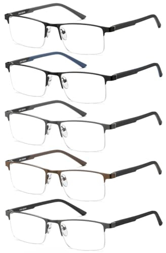 EYECEDAR 5 Stück Blaulichtfilter Lesebrille Herren Metall Halbrahmen Federscharniere Rostfreie Stähle Material Lesebrillen 1,5