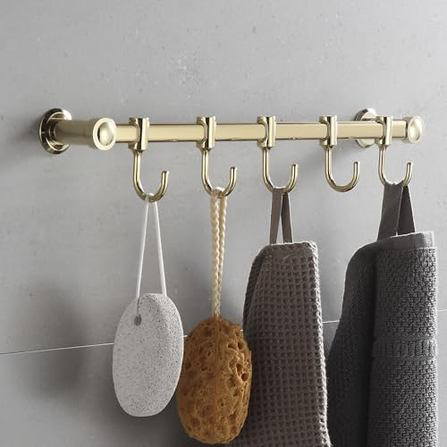 DAZI Kleiderhaken für Küche, Bad & Eingang 5 Haken Rostfrei & Platzsparen - Wandhaken Belastbar bis 8 kg - Garderobenhaken für Handtücher, Schlüssel, Jacken, Utensilien (Gold)