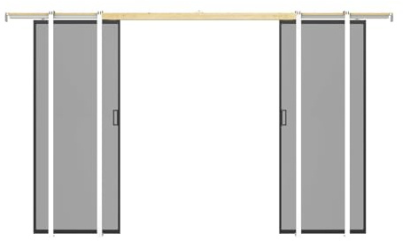 Vente-unique - Porte coulissante double avec systéme à galandage - aluminium et verre trempé fumé - 2 x H205 x L63 cm - LINCI II